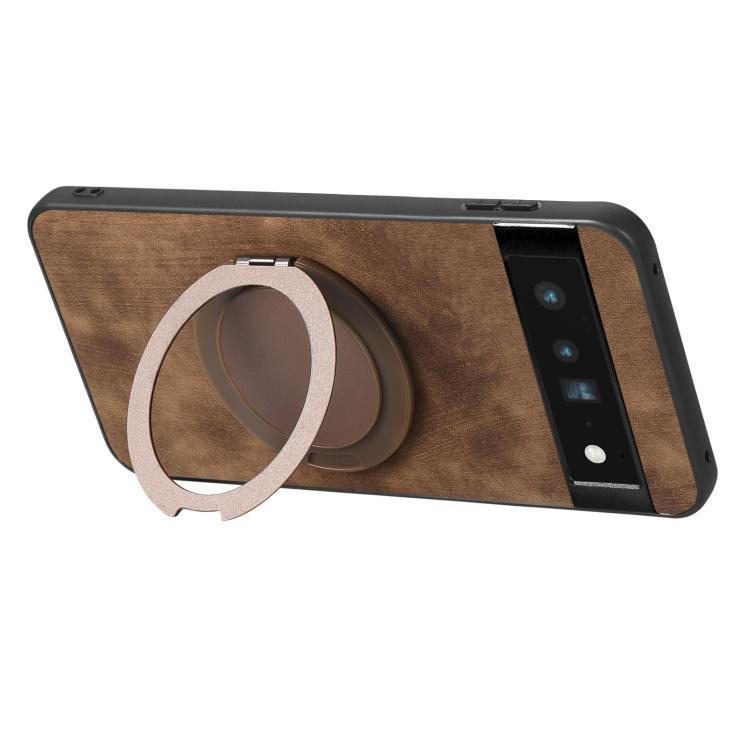 For Google Pixel 6 Pro Retro Leather Rotation Round Holder Phone Case