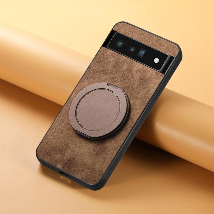 For Google Pixel 6 Pro Retro Leather Rotation Round Holder Phone Case
