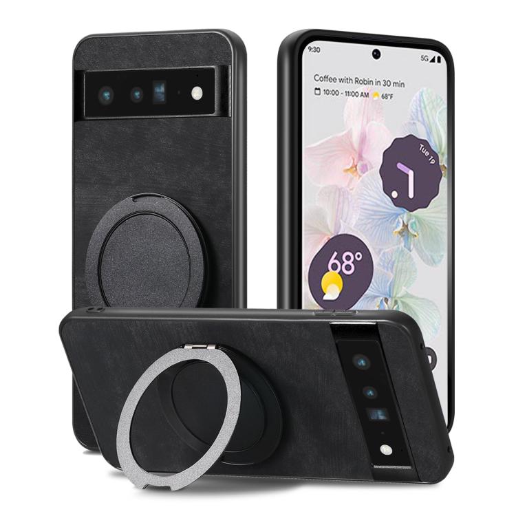 For Google Pixel 6 Pro Retro Leather Rotation Round Holder Phone Case