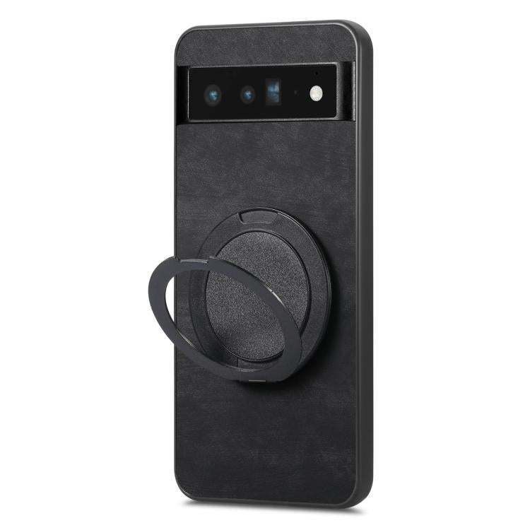 For Google Pixel 6 Pro Retro Leather Rotation Round Holder Phone Case
