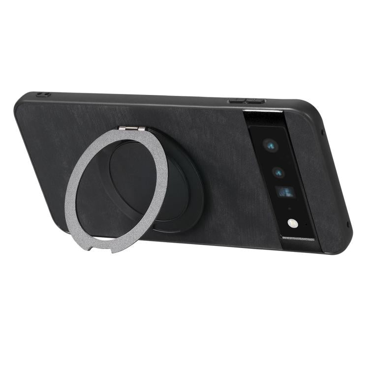 For Google Pixel 6 Pro Retro Leather Rotation Round Holder Phone Case