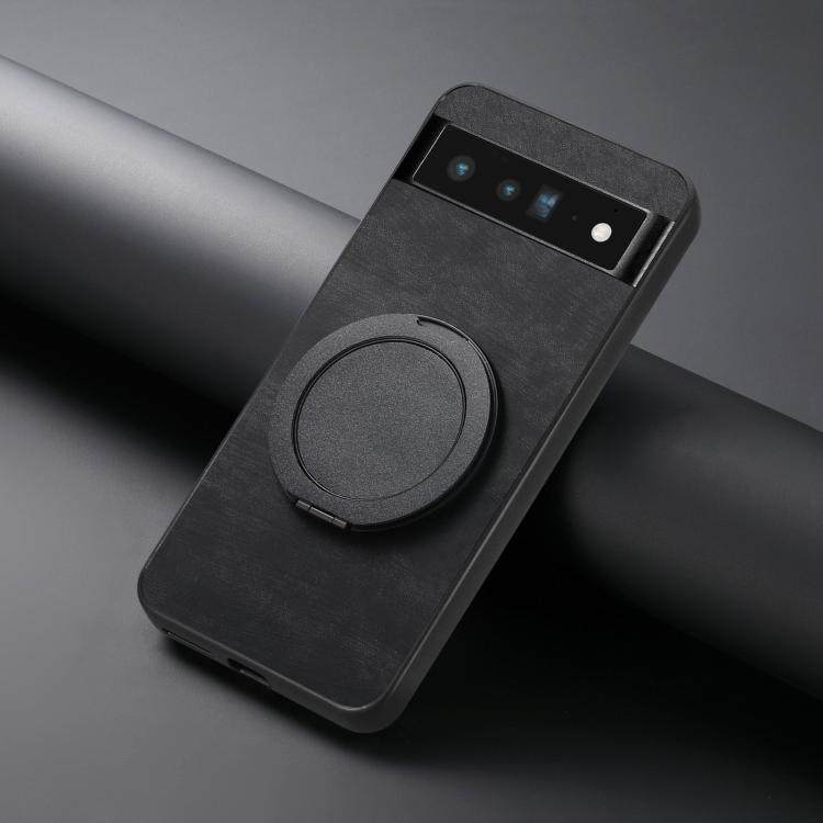 For Google Pixel 6 Pro Retro Leather Rotation Round Holder Phone Case