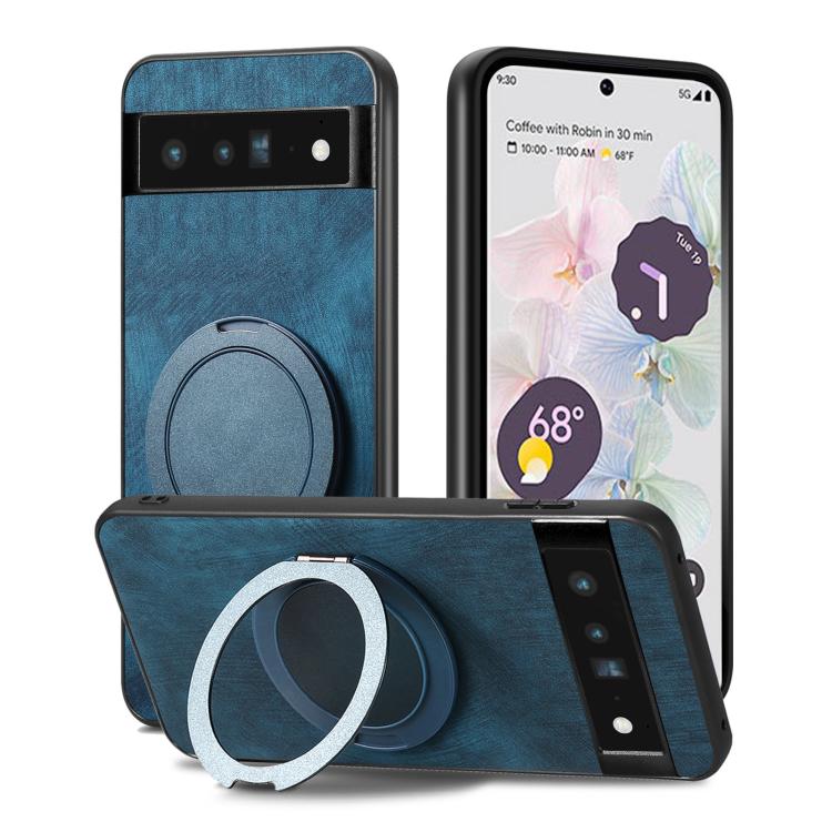 For Google Pixel 6 Pro Retro Leather Rotation Round Holder Phone Case