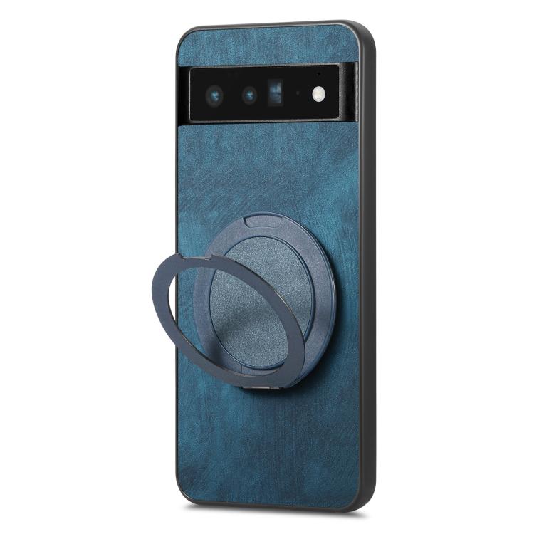 For Google Pixel 6 Pro Retro Leather Rotation Round Holder Phone Case