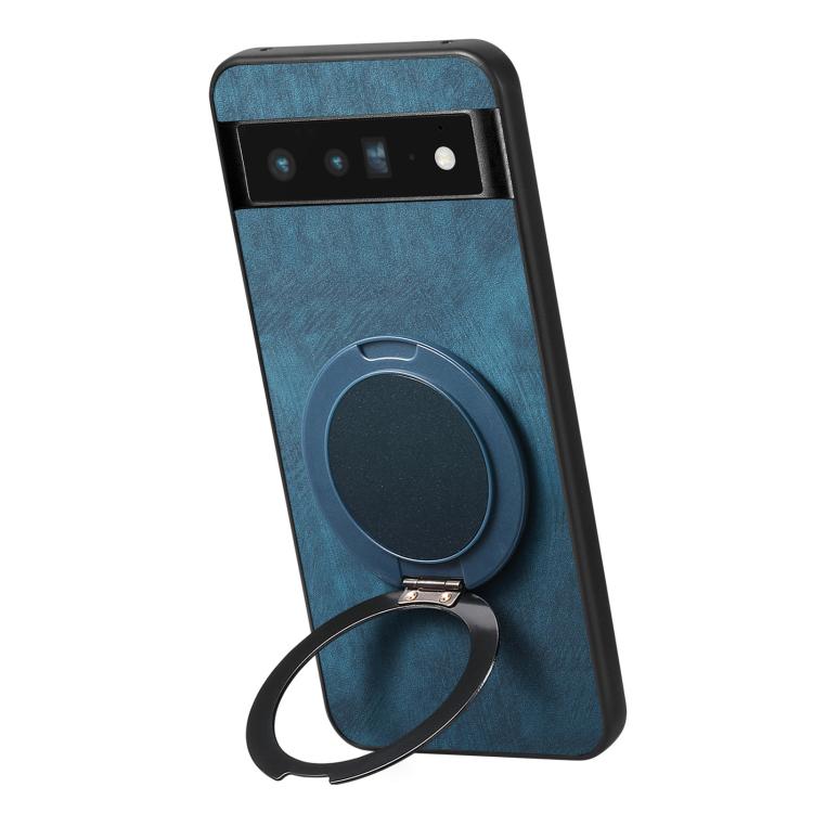 For Google Pixel 6 Pro Retro Leather Rotation Round Holder Phone Case