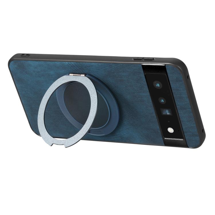 For Google Pixel 6 Pro Retro Leather Rotation Round Holder Phone Case