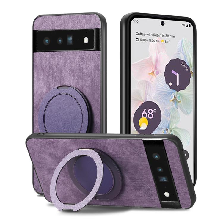 For Google Pixel 6 Pro Retro Leather Rotation Round Holder Phone Case