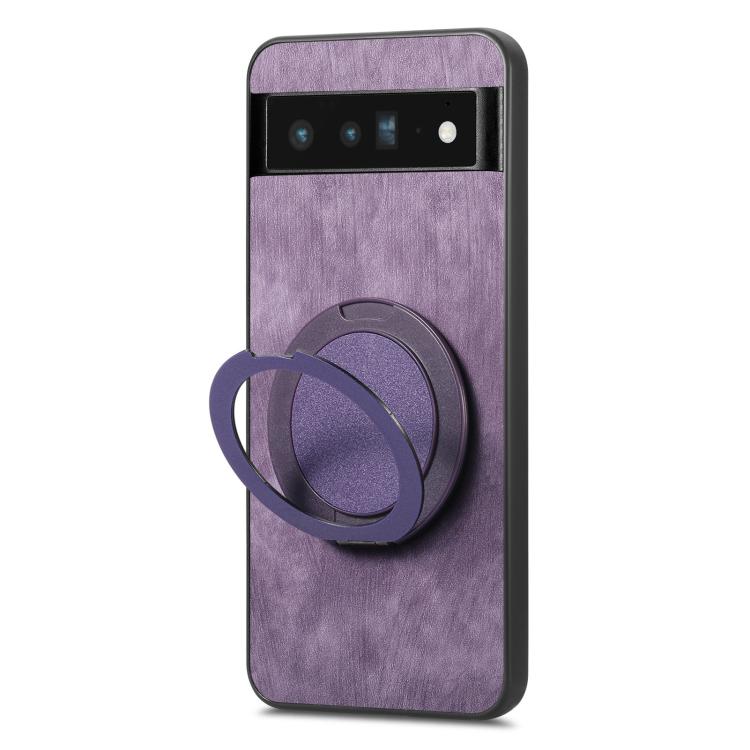 For Google Pixel 6 Pro Retro Leather Rotation Round Holder Phone Case