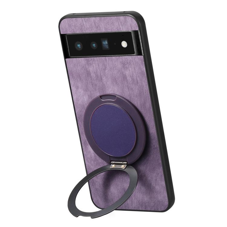 For Google Pixel 6 Pro Retro Leather Rotation Round Holder Phone Case