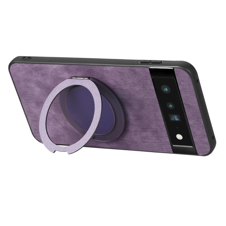 For Google Pixel 6 Pro Retro Leather Rotation Round Holder Phone Case