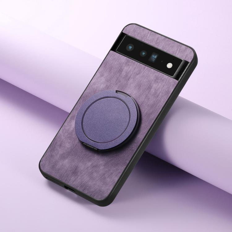 For Google Pixel 6 Pro Retro Leather Rotation Round Holder Phone Case