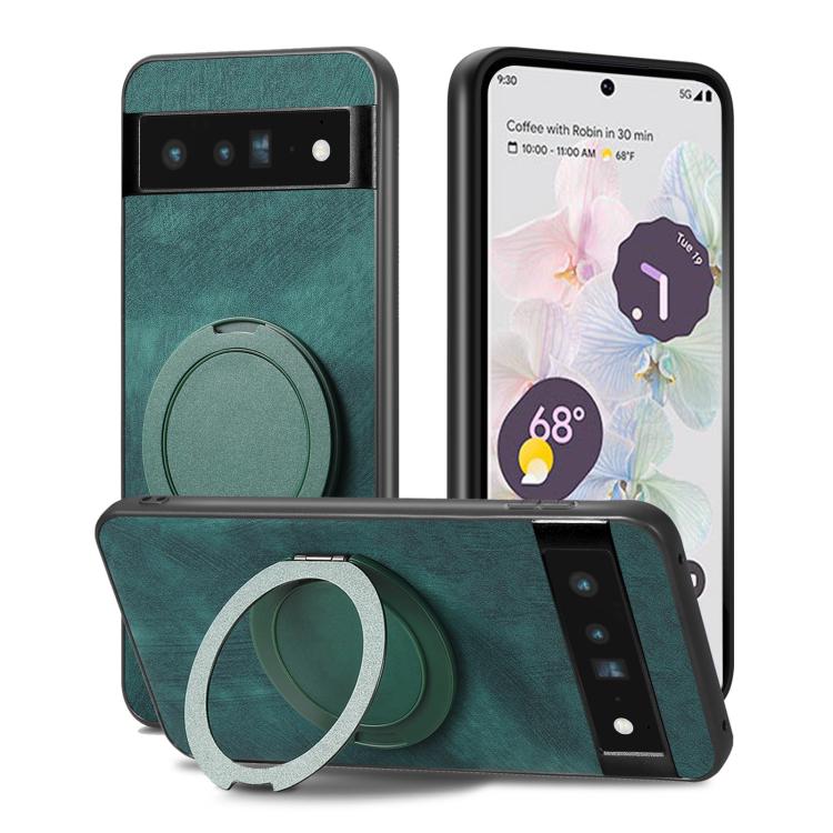 For Google Pixel 6 Pro Retro Leather Rotation Round Holder Phone Case