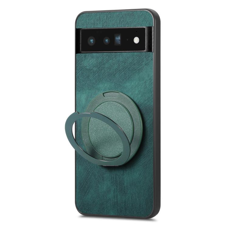 For Google Pixel 6 Pro Retro Leather Rotation Round Holder Phone Case