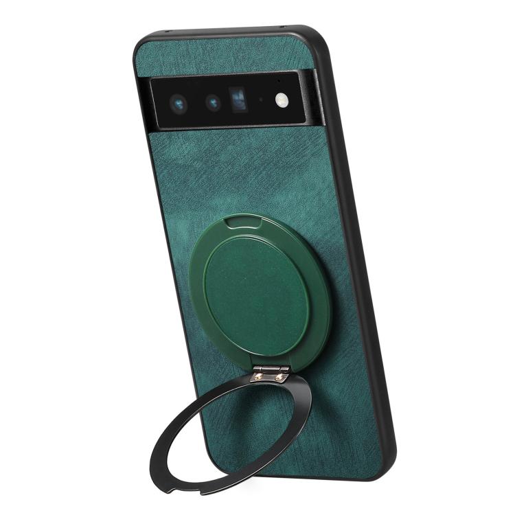 For Google Pixel 6 Pro Retro Leather Rotation Round Holder Phone Case