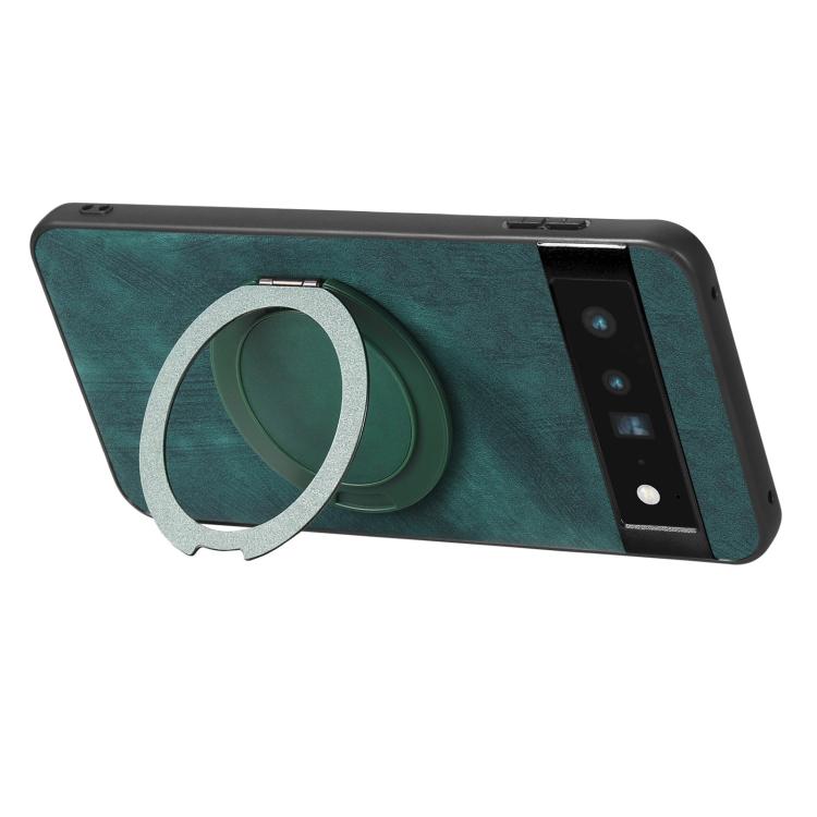 For Google Pixel 6 Pro Retro Leather Rotation Round Holder Phone Case