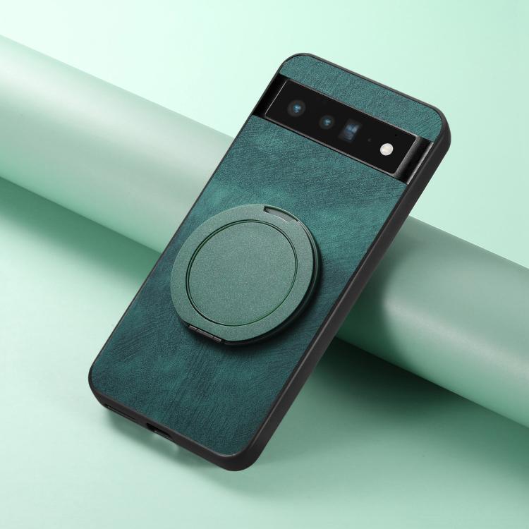 For Google Pixel 6 Pro Retro Leather Rotation Round Holder Phone Case