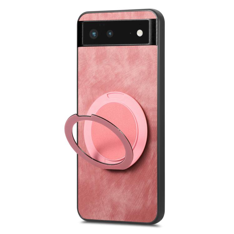 For Google Pixel 6a Retro Leather Rotation Round Holder Phone Case