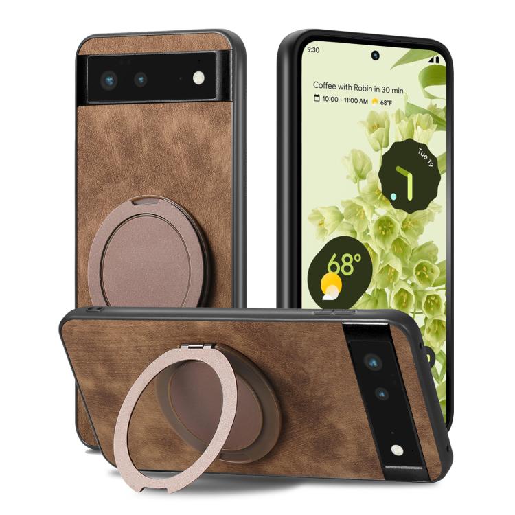 For Google Pixel 6a Retro Leather Rotation Round Holder Phone Case