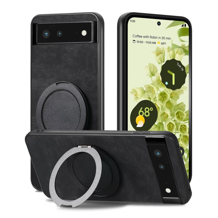 For Google Pixel 6a Retro Leather Rotation Round Holder Phone Case