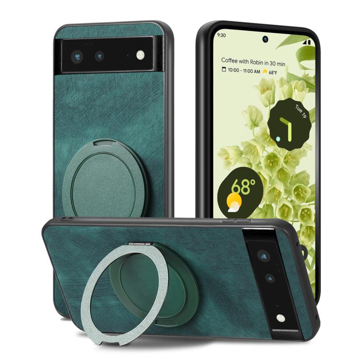 For Google Pixel 6a Retro Leather Rotation Round Holder Phone Case