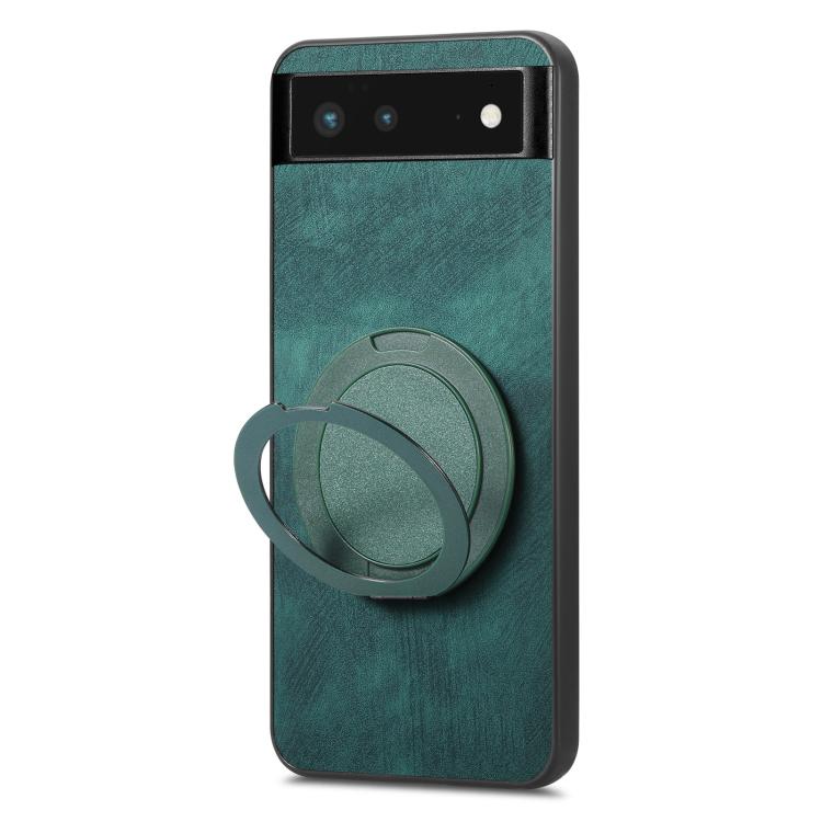 For Google Pixel 6a Retro Leather Rotation Round Holder Phone Case