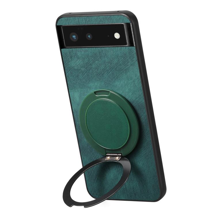 For Google Pixel 6a Retro Leather Rotation Round Holder Phone Case