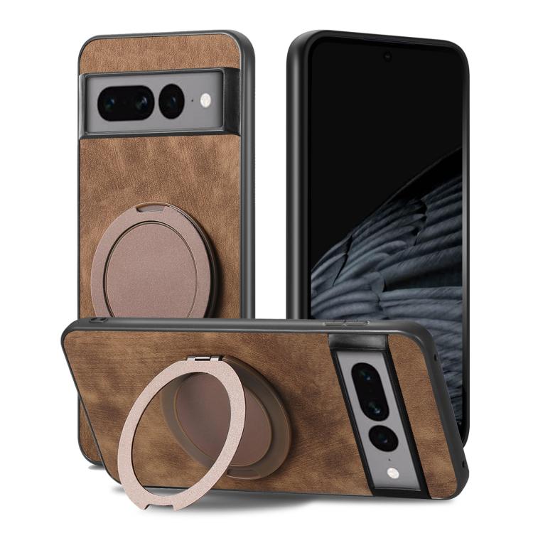 For Google Pixel 7 Pro Retro Leather Rotation Round Holder Phone Case