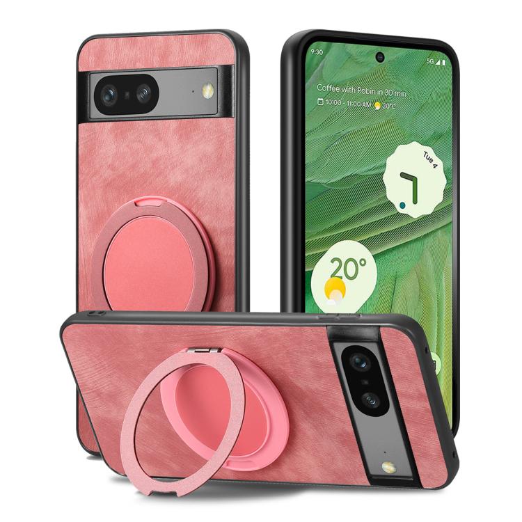 For Google Pixel 7a Retro Leather Rotation Round Holder Phone Case
