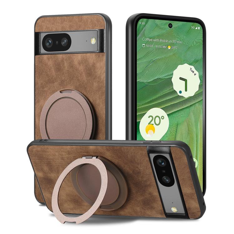 For Google Pixel 7a Retro Leather Rotation Round Holder Phone Case