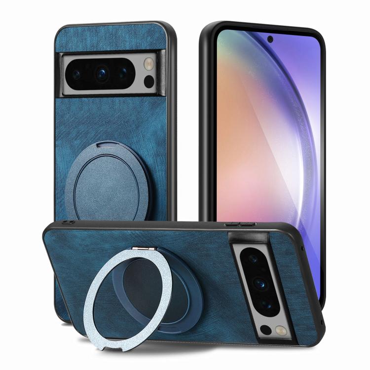 For Google Pixel 8 Retro Leather Rotation Round Holder Phone Case