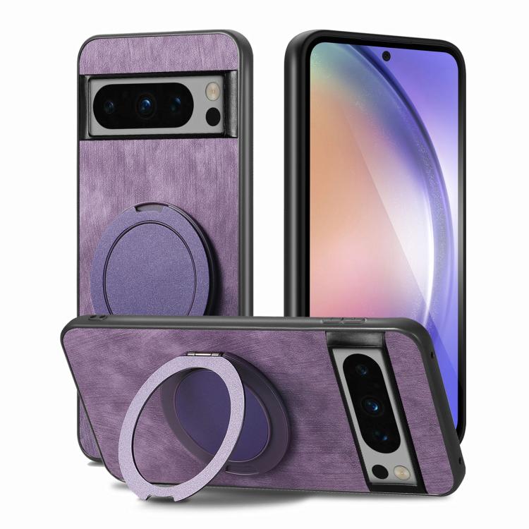 For Google Pixel 8 Retro Leather Rotation Round Holder Phone Case