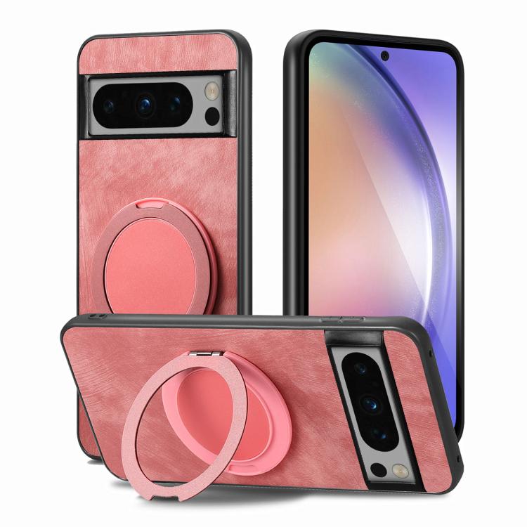 For Google Pixel 8 Pro Retro Leather Rotation Round Holder Phone Case