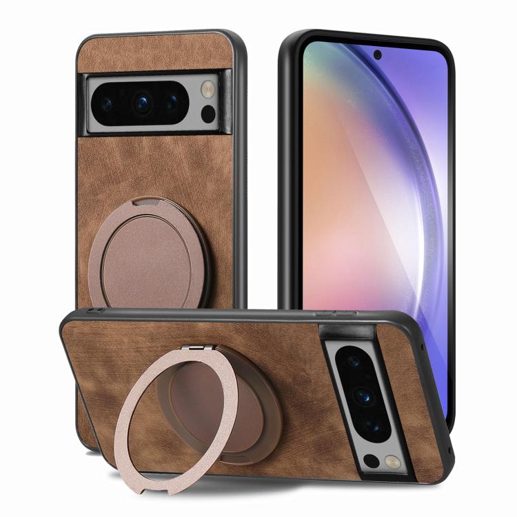 For Google Pixel 8 Pro Retro Leather Rotation Round Holder Phone Case