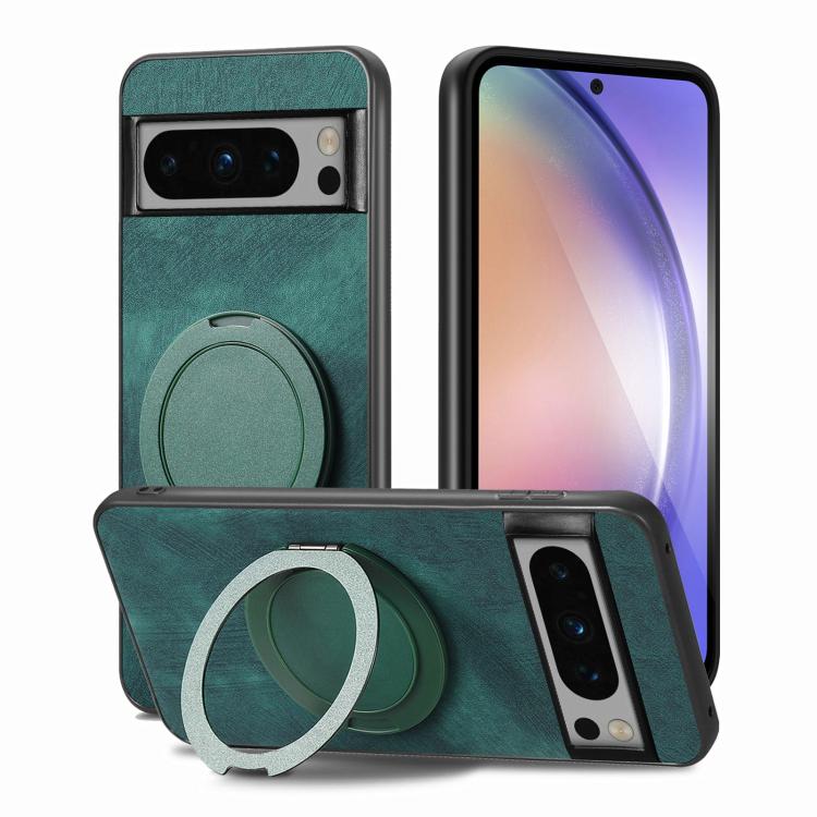 For Google Pixel 8 Pro Retro Leather Rotation Round Holder Phone Case