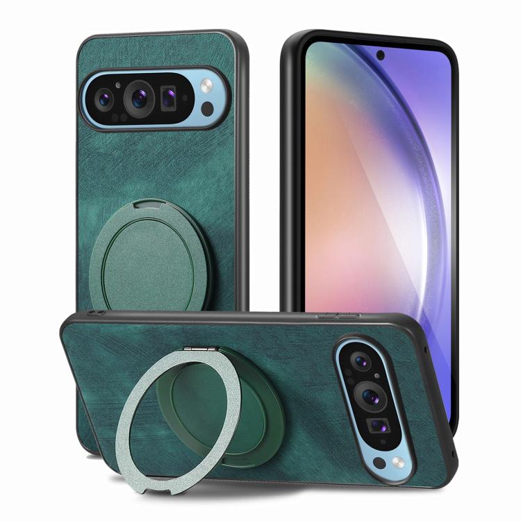 For Google Pixel 9 / 9 Pro Retro Leather Rotation Round Holder Phone Case