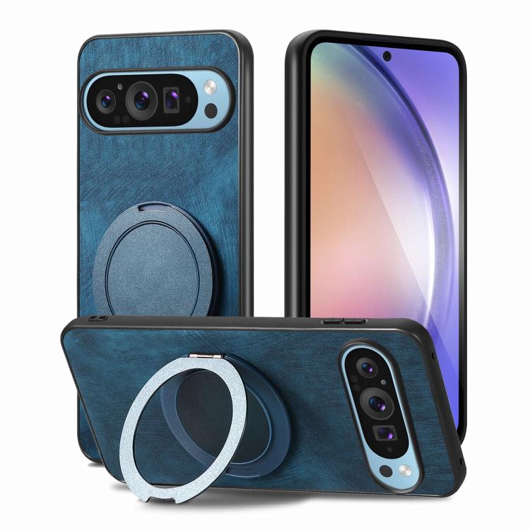 For Google Pixel 9 Pro XL Retro Leather Rotation Round Holder Phone Case