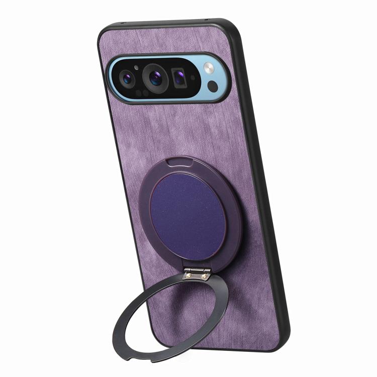 For Google Pixel 9 Pro XL Retro Leather Rotation Round Holder Phone Case