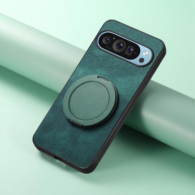 For Google Pixel 9 Pro XL Retro Leather Rotation Round Holder Phone Case