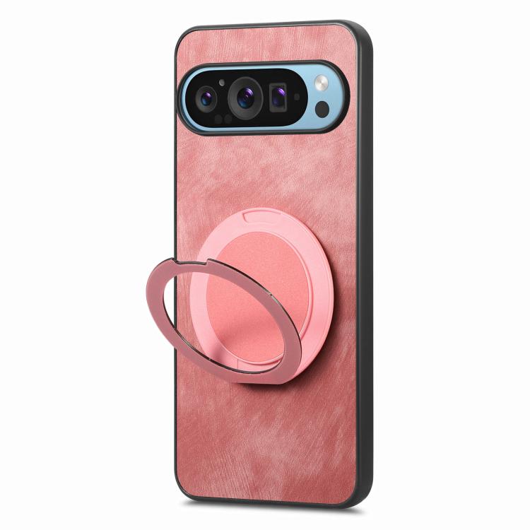 For Google Pixel 9a Retro Leather Rotation Round Holder Phone Case