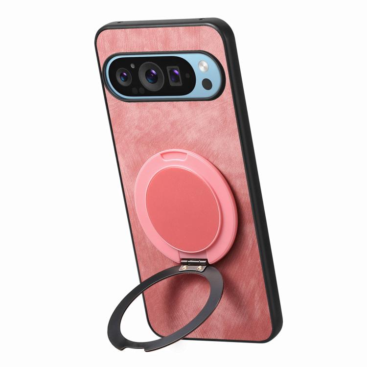 For Google Pixel 9a Retro Leather Rotation Round Holder Phone Case