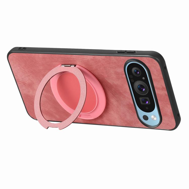 For Google Pixel 9a Retro Leather Rotation Round Holder Phone Case