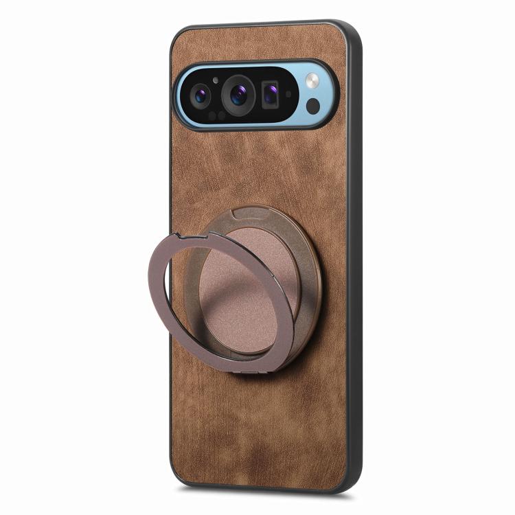 For Google Pixel 9a Retro Leather Rotation Round Holder Phone Case