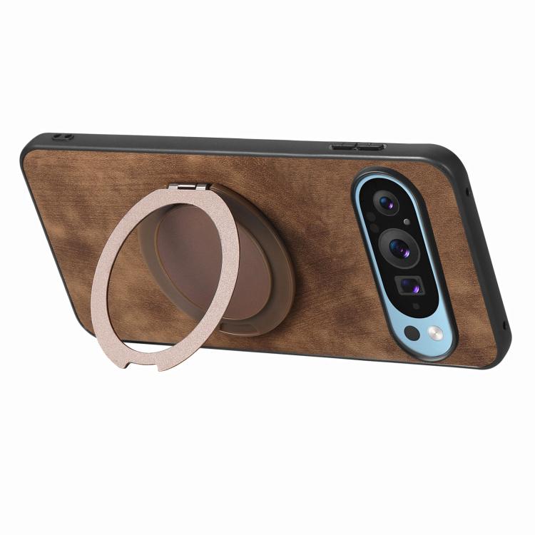 For Google Pixel 9a Retro Leather Rotation Round Holder Phone Case