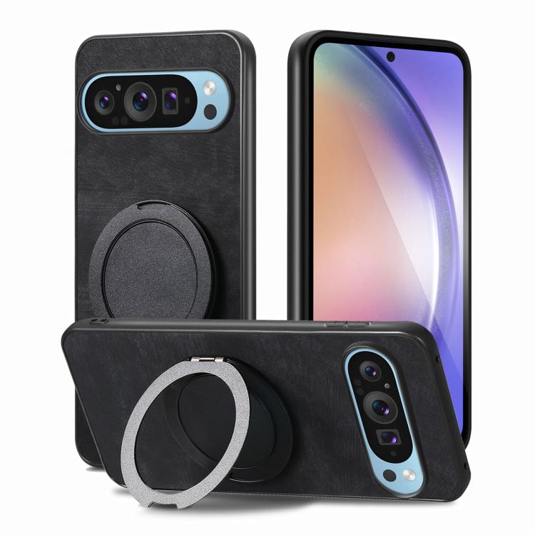 For Google Pixel 9a Retro Leather Rotation Round Holder Phone Case
