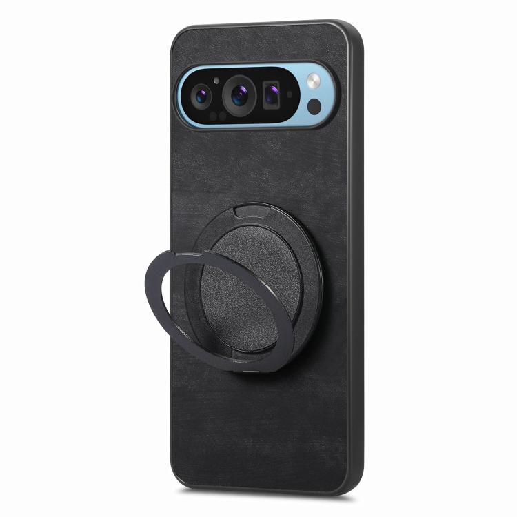 For Google Pixel 9a Retro Leather Rotation Round Holder Phone Case