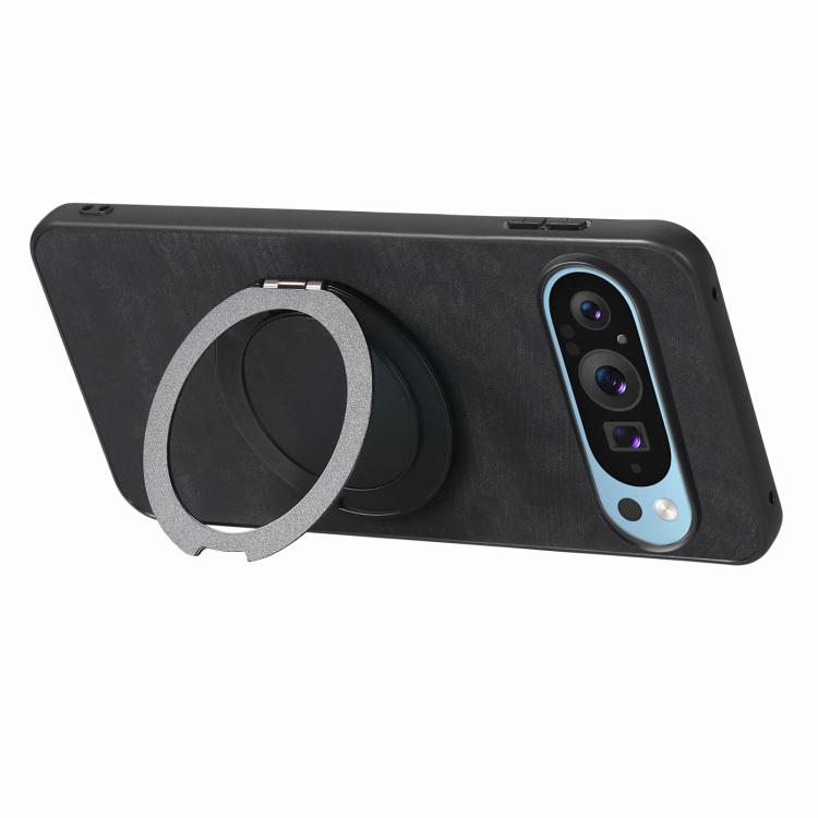 For Google Pixel 9a Retro Leather Rotation Round Holder Phone Case