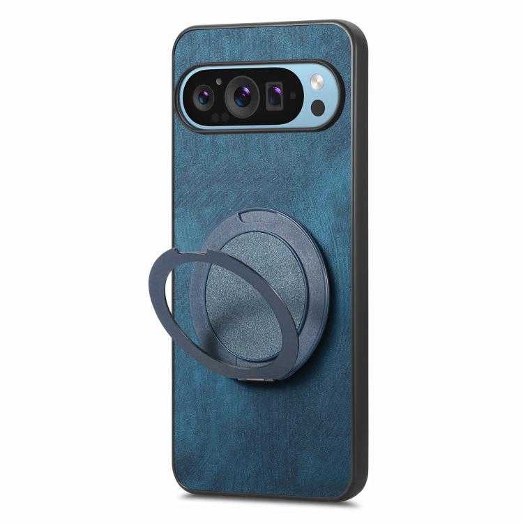 For Google Pixel 9a Retro Leather Rotation Round Holder Phone Case