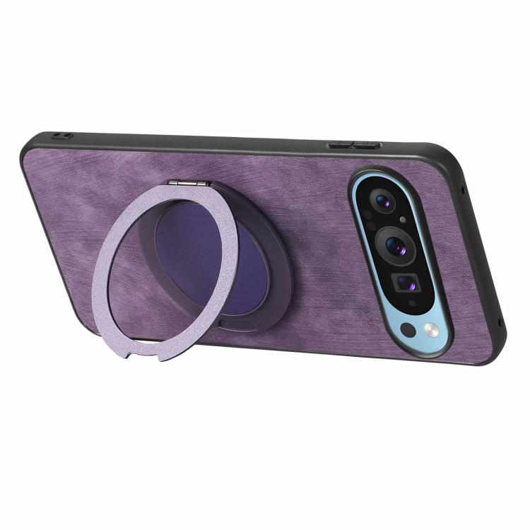 For Google Pixel 9a Retro Leather Rotation Round Holder Phone Case