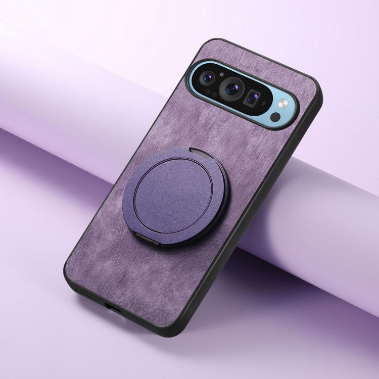 For Google Pixel 9a Retro Leather Rotation Round Holder Phone Case