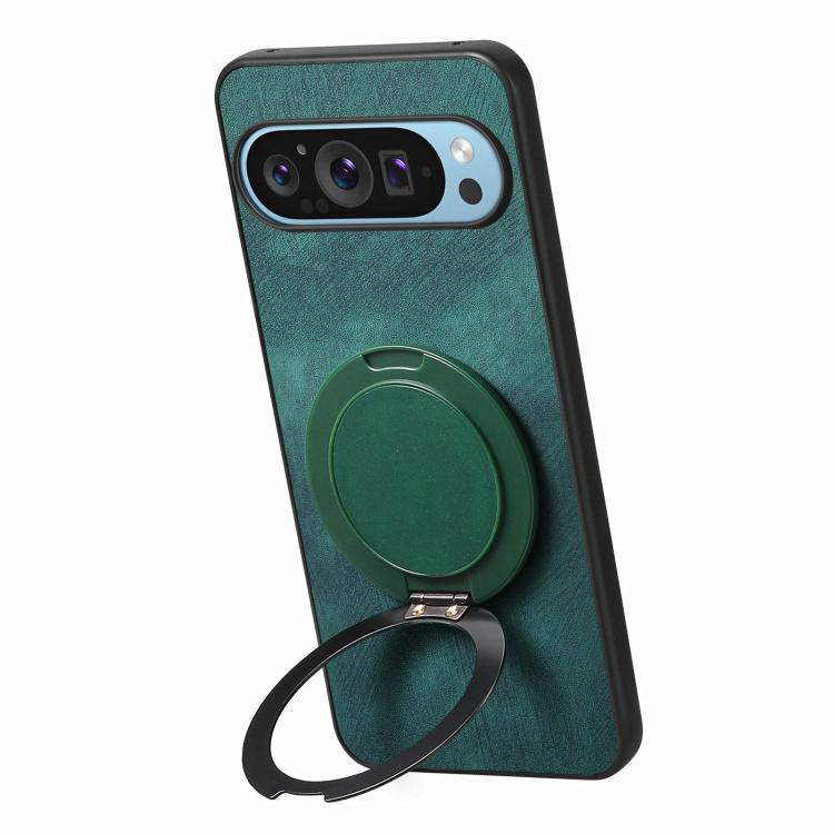 For Google Pixel 9a Retro Leather Rotation Round Holder Phone Case